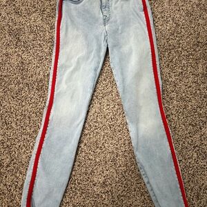Tommy Hilfiger Light Wash Skinny Jeans with Red Side Stripe
